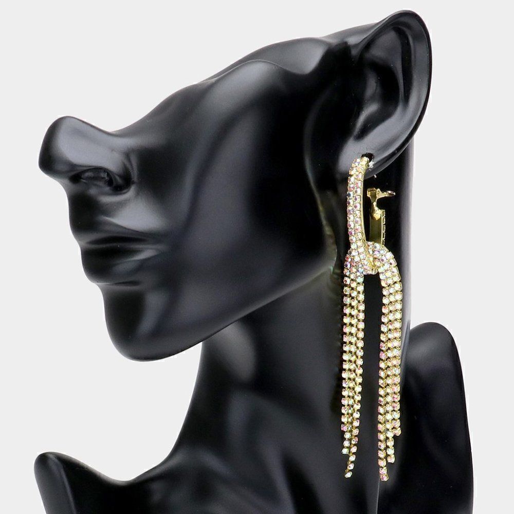 Oval Hoop Abalone Rhinestone Long Gold Earrings